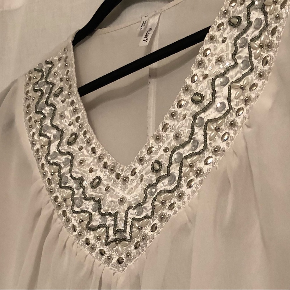 White Blouse with Silver, Pearl Gems